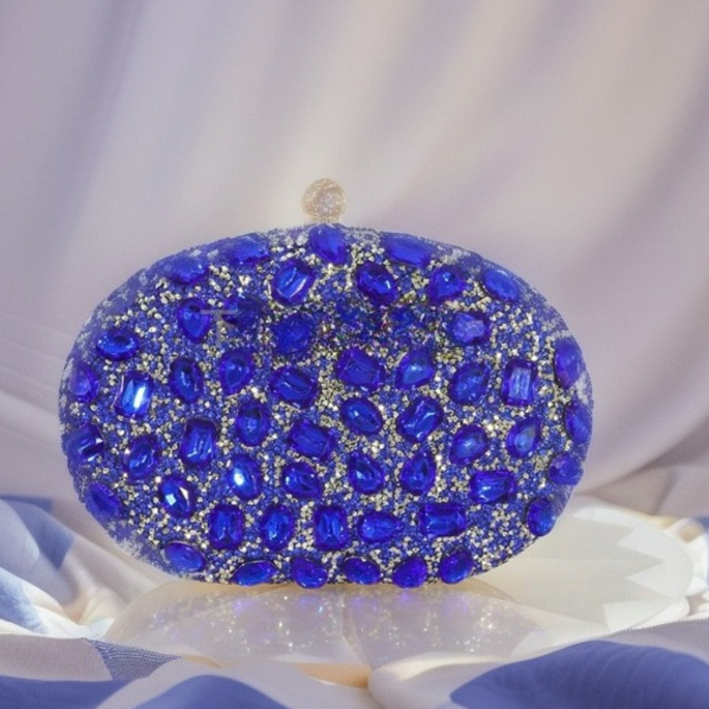 Luxury Bags Blue - حقيبة سهرة فاخرة بيضاوية الشكل مرصعة